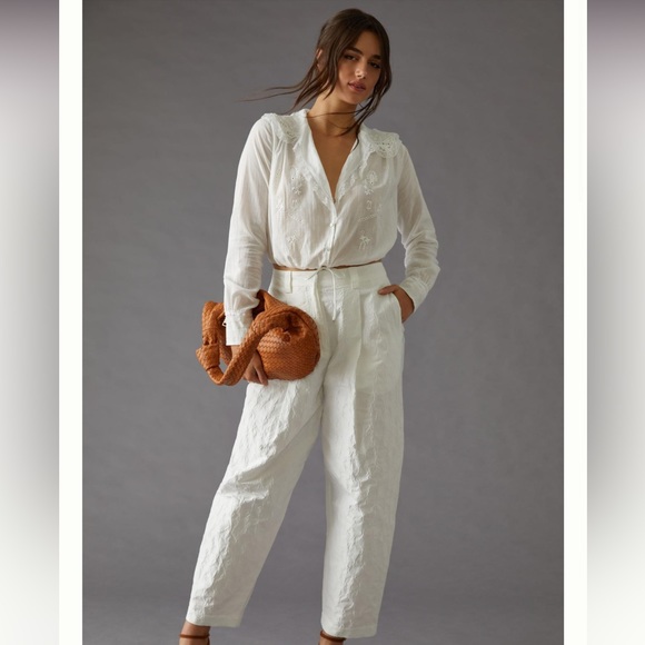 NWT Anthropologie Stella Nova Jill pants textured jacquard trouser barrel leg - Picture 3 of 11